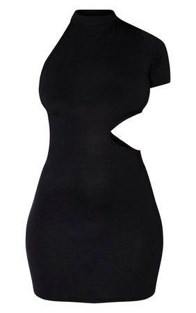 Black One Shoulder Cut Out Waist Bodycon Dress | PrettyLittleThing