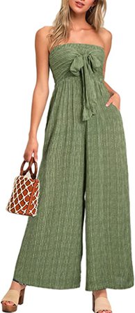 Amazon.com: Miessial Women's Sexy Romper Off Shoulder Jumpsuit Casual Strapless Wide Leg Pants Jumpsuit A1Green 4-6 : Clothing, Shoes & Jewelry