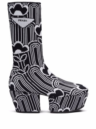 Shop Prada patterned-jacquard platform boots with Express Delivery - FARFETCH