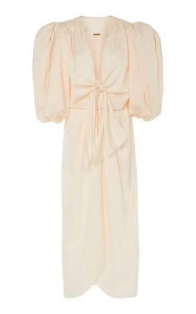 Bow-Detailed Satin-Jacquard Midi Dress by Johanna Ortiz | Moda Operandi