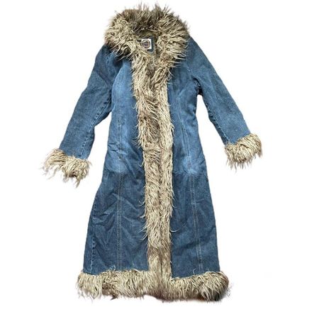 real y2k/00s 💋 🍒long blue denim Afghan coat/penny... - Depop