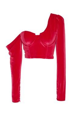 (15) Pinterest - Shop One-Shoulder Velvet Crop Top. Made from lustrous red velvet, Self Portrait's top has a corseted bodice and puffed button-fastenin | Outfit
