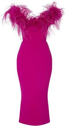 MARCHESA Ostrich Feather Off The Shoulder Pink Dress