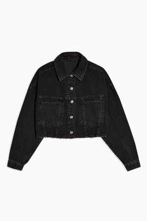 Washed Black Cropped Denim Jacket | Topshop