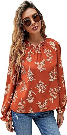 Floerns Women's Floral Print Long Sleeve High Neck Georgette Chiffon Blouse at Amazon Women’s Clothing store