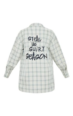 Khaki Check Steal His Slogan Oversized Shirt | PrettyLittleThing USA