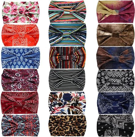 Amazon.com : Yinder 18 Pcs Stretch Headband Leopard Wide Headbands Elastic Head Scarf for Women Stripe Hair Wrap Stretchy Turban Knotted Hairbands Running Yoga Workout Sweatband Sport Hair Accessories for Women : Beauty & Personal Care
