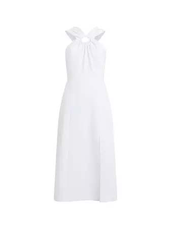 Echo Recycled Crepe Ring Midi Dress Linen White | French Connection US
