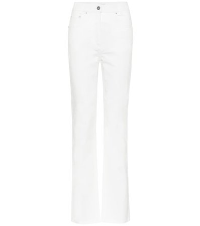 high rise stretch cotton white pants