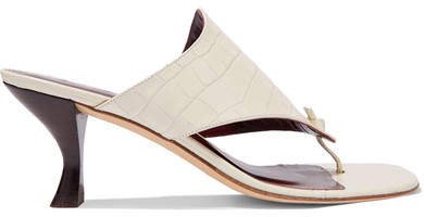 Keith Croc-effect Leather Mules - Cream