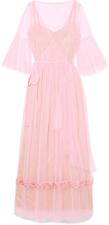 STAUD - Stella Bead-embellished Tulle Wrap Maxi Dress - Pink