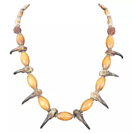Antique Native American Mukhi Rudraksha Bead Bird Claw Talon Statement Necklace For Sale at 1stDibs