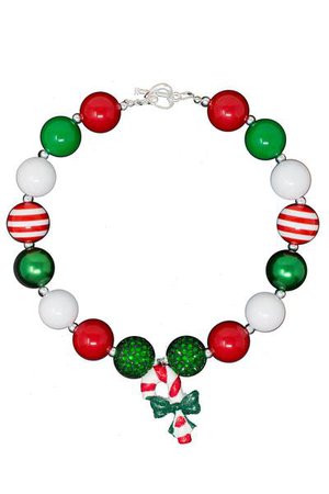 Christmas Candy Cane Bubblegum Necklace - Sparkle In Pink