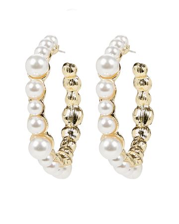 SHASHI Open Hoop Pearl Earrings In White | INTERMIX®