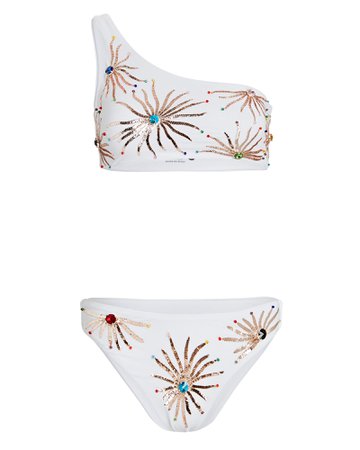 Oceanus Oceanus Callie One-Shoulder Embroidered Bikini Set | INTERMIX®