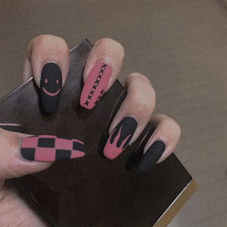 Buy CLOACE Coffin Medium Fake Nails Black Matte Ballerina Press on Nails Purple Red False Nails with Design Full Cove Acrylic Nails for Women and Girls(Pack of 24) Online in Ukraine. B0928B7ZPV
