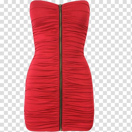 red zip-up strapless mini dress