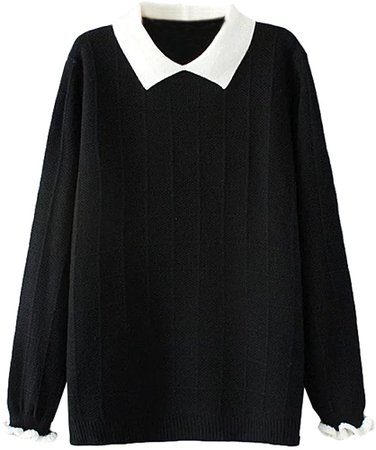 Minibee Women's Pan Collar Knitted Sweater Casual Pullover Sweatshirt Style1 Black XL at Amazon Women’s Clothing store