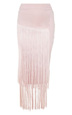 Pale Pink Fringe Detail Tiered Midaxi Skirt - New In Clothing - New In | PrettyLittleThing USA