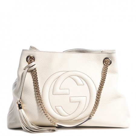 $2000 Gucci GG Logo Ivory White Leather Soho Chain Shoulder Bag Purse - Lust4Labels