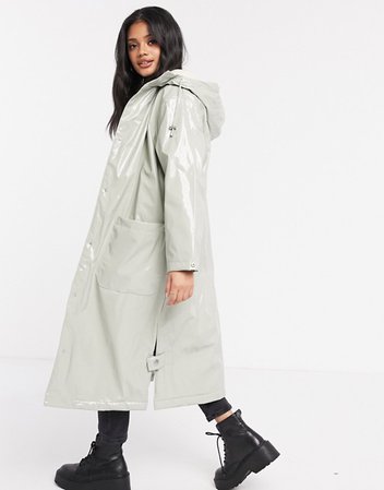 ASOS DESIGN vinyl maxi raincoat in sage | ASOS
