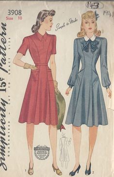 1941 WW2 Vintage Sewing Pattern DRESS
