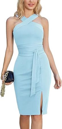 Amazon.com: GRACE KARIN Women's Halter Neck Bodycon Dresses Summer Sleeveless Belted Slit Cocktail Midi Sheath Party Dresses : Clothing, Shoes & Jewelry