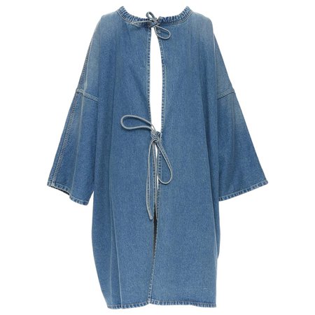 new BALENCIAGA DEMNA 2017 Runway blue denim kimono sleeve wrap coat FR36 XS For Sale at 1stDibs