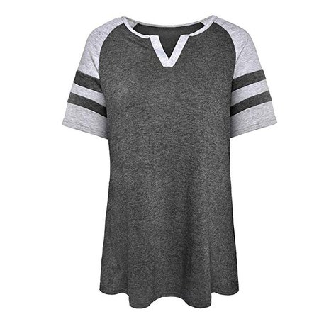 Women's V Neck Raglan Short Sleeve Shirts Casual Blouse Baseball Striped Tee Top (Red, Large) at Amazon Women’s Clothing store:
