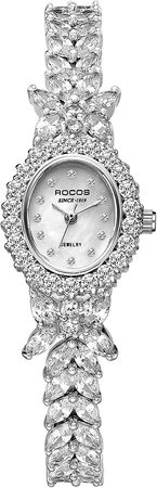 Amazon.com: ROCOSJEWE Women Diamond Watches Luxury Crystal Silver Fashion Quartz Ladies Bracelet Waterproof Casual Wrist Watch S2021 (Silver) : Clothing, Shoes & Jewelry