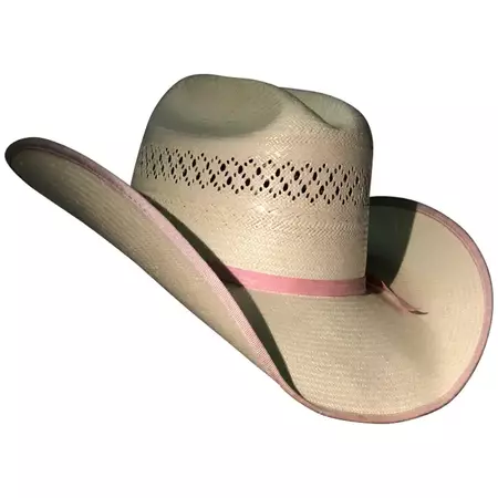 1980s Tony Lama Structured Straw Cowgirl Hat W/ Pink Ribbon Edging and Band For Sale at 1stDibs