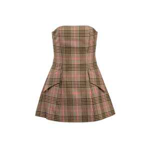 Maggie Marilyn I Believe In You Plaid Strapless Tweed Mini Dress