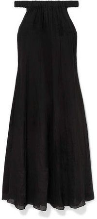 Evangeline Off-the-shoulder Ramie Maxi Dress - Black
