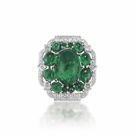 EMERALD AND DIAMOND BROOCH, BY CARTIER