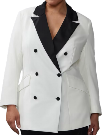 NY & Co Double Breasted White Blazer with Black Trim