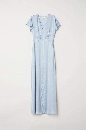 Long Satin Dress - Blue