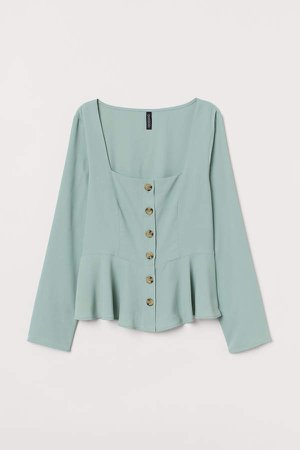 Button-front Blouse - Green