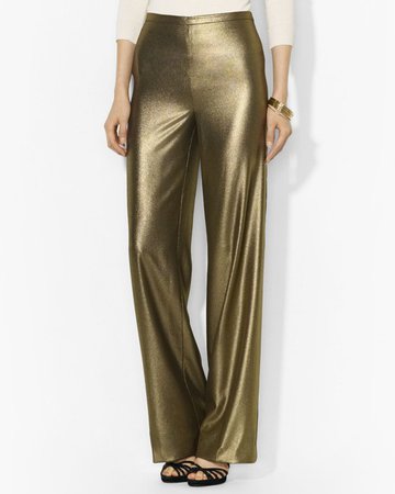 Ralph Lauren Ralph Lauren Gold Metalic Wide Leg Pants | Heroine