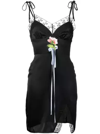 Cynthia Rowley bow-detail lace-trim Silk Dress - Farfetch
