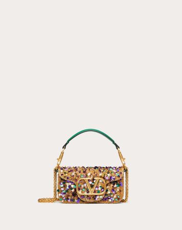 Small Locò Shoulder Bag With 3d Embroidery for Woman in Gold/multicolor | Valentino US