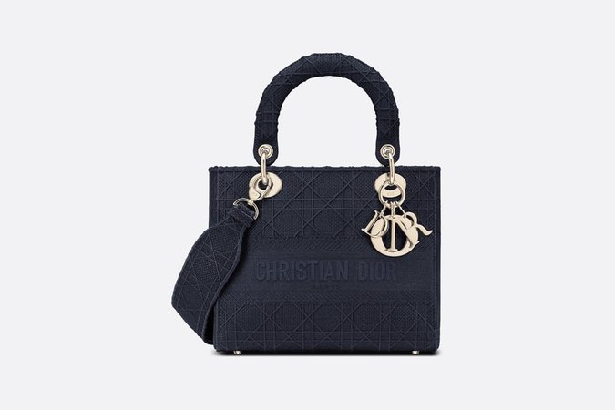 Medium Lady D-Lite Bag Dark Denim Blue Cannage Embroidery - Bags - Women's Fashion | DIOR