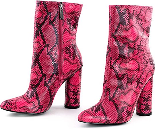 Cape Robbin Boas Women's Ankle Boots pink, Synthetic Snakeskin, Women's Chunky Heels