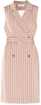 PAISIE - Sleeveless Striped Jacket Dress (With Self Belt) In Dusty Pink & White