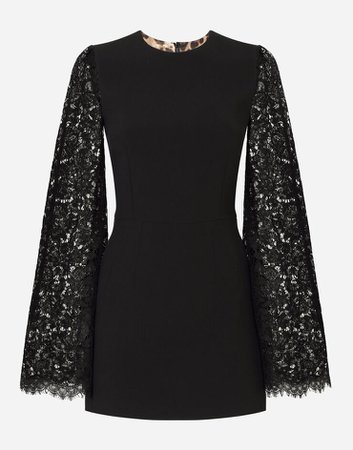 Women's Dresses in Black | Short cady sleeves with lace sleeves | Dolce&Gabbana