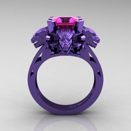 Victorian 14K Violet Gold 3.0 Ct Asscher Cut Pink Sapphire Dragon Engagement Ring R865-14KVGPS | Art Masters Jewelry