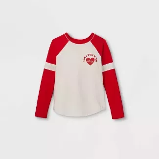 Girls' 'Love You' Baseball Long Sleeve T-Shirt - Cat & Jack™ Cream/Red M : Target