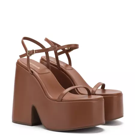 Wanda Platform Sandal In Caramel Leather - Larroude