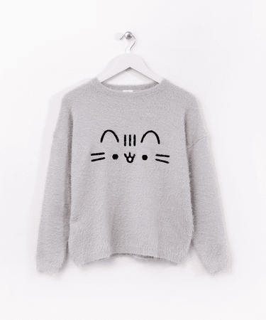 Fuzzy Face Embroidered Ladies Sweater – Pusheen Shop