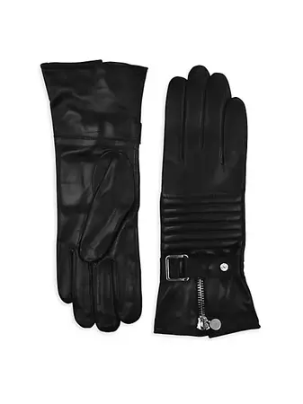 Shop Carolina Amato Leather Buckled Gloves | Saks Fifth Avenue