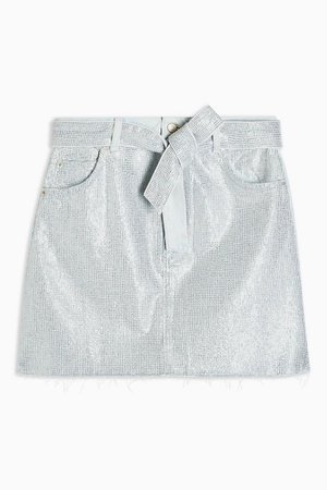 Crystal Bleach Denim Belted Mini Skirt | Topshop